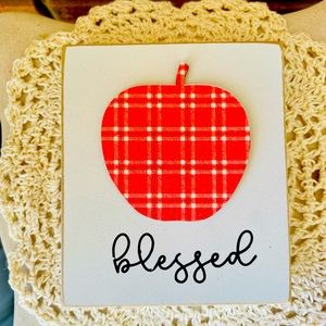 *Blessed Plaid Apple Wood Block Shelf Sitter Tier Tray Decor